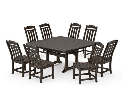 POLYWOOD Cottage 9-Piece Square Side Chair Dining Set with Trestle Legs in Vintage Coffee