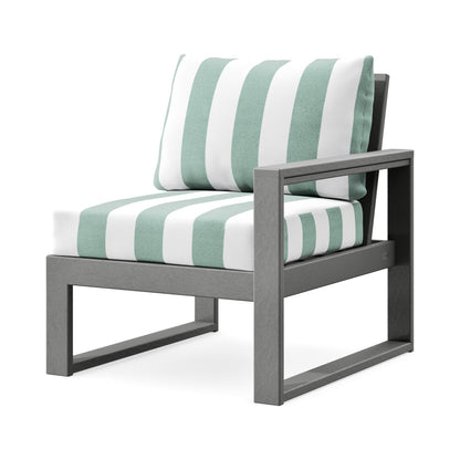 POLYWOOD EDGE Modular Right Arm Chair in Slate Grey / Cabana Stripe Glacier Spa