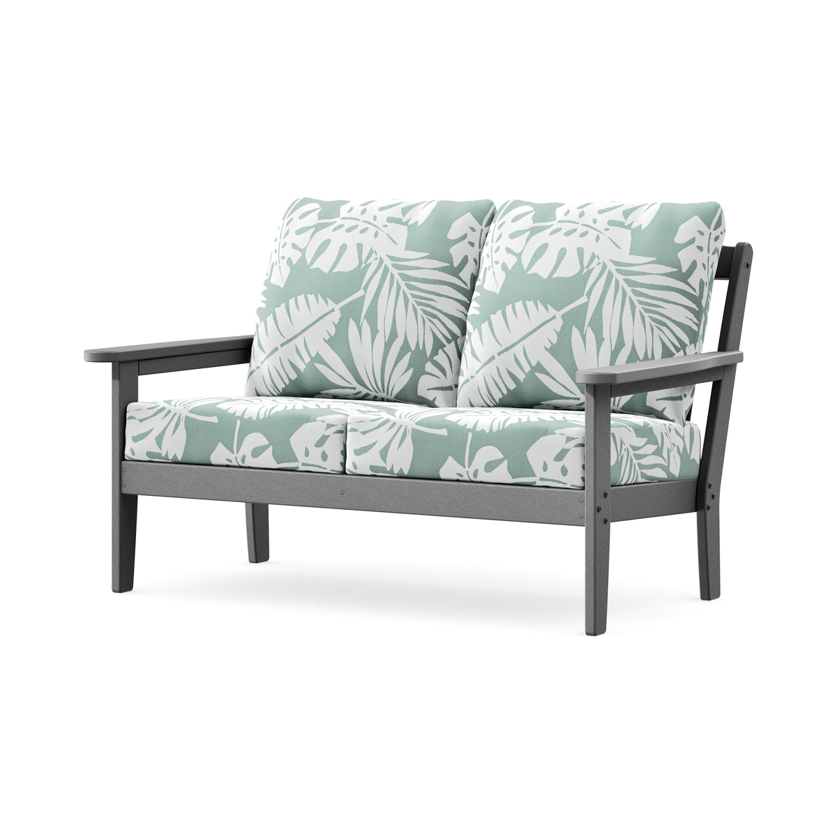 POLYWOOD Cottage Deep Seating Loveseat in Slate Grey / Leaf Glacier Spa