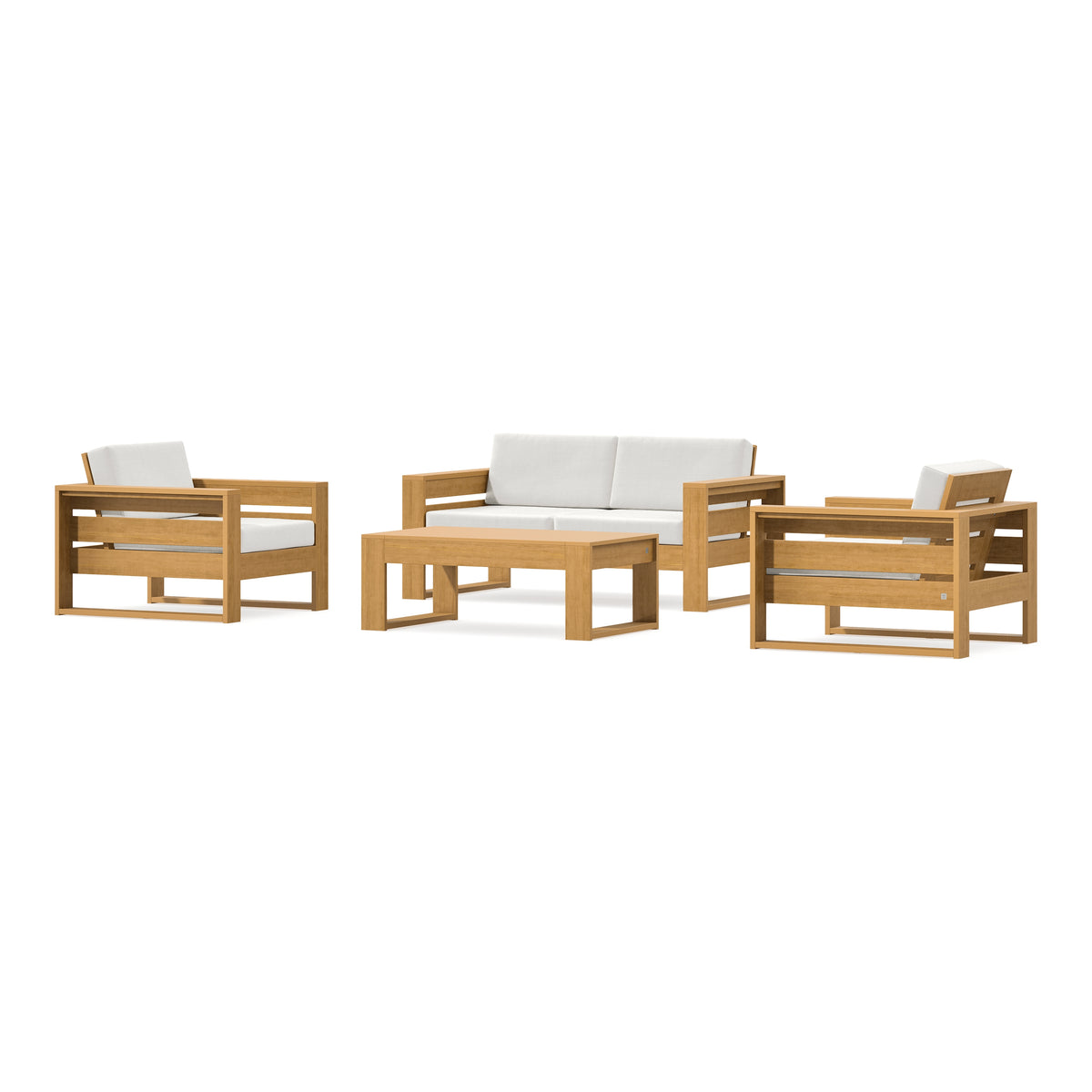 POLYWOOD PW Designer Series Latitude 4-Piece Lounge Loveseat Set in Natural / Natural Linen
