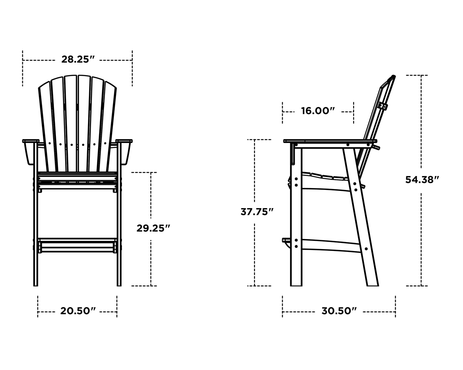 POLYWOOD Nautical Curveback Adirondack Bar Chair