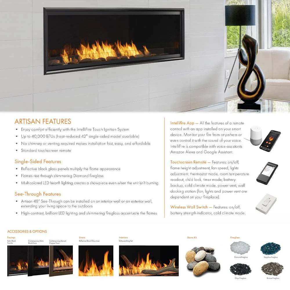 Monessen AVFL42-BU Artisan 42-Inch Vent-Free Natural Gas Fireplace with IntelliFire Touch Ignition