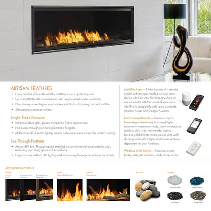 Monessen AVFL42-BU Artisan 42-Inch Vent-Free Natural Gas Fireplace with IntelliFire Touch Ignition