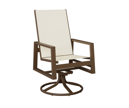 Berlin Gardens Vida High-Back Sling Swivel Rocker Dining Chair in Mesquite Wood Vein