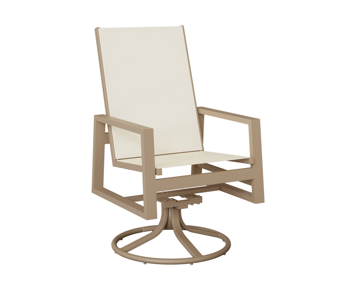 Berlin Gardens Vida High-Back Sling Swivel Rocker Dining Chair in Oak Wood Vein