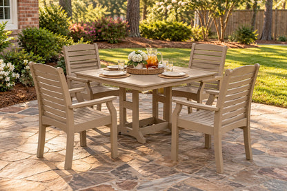 Berlin Gardens Classic Terrace 44" Square Dining Set with 4 Dining Chairs on a backyard patio