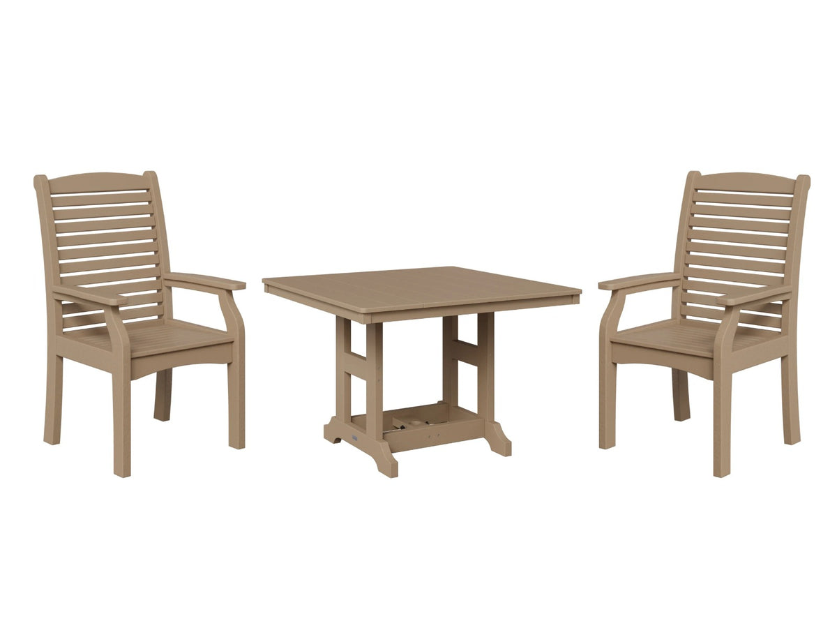 Berlin Gardens Classic Terrace 44" Square Dining Set with 4 Dining Chairs, shown in Weatherwood