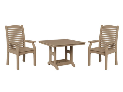 Berlin Gardens Classic Terrace 44" Square Dining Set with 4 Dining Chairs, shown in Weatherwood
