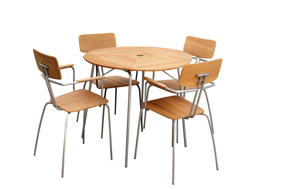 42&quot; Lincoln Dining Group with 4 Stacking Chairs – Modern Round Table Set