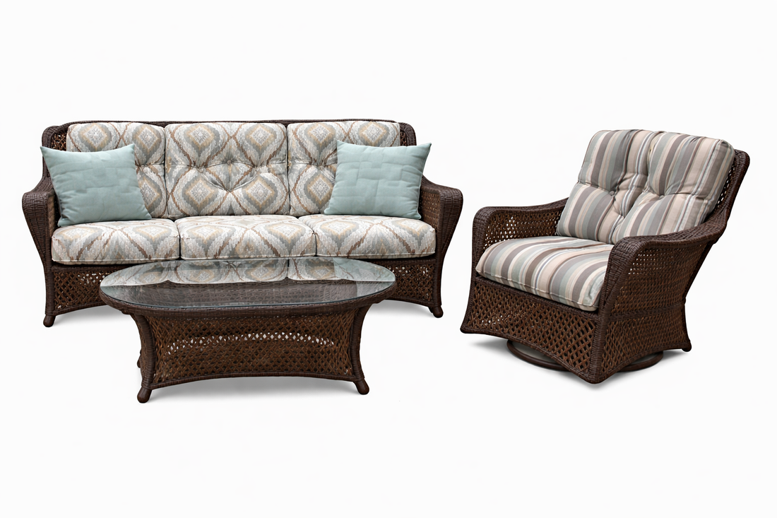 Lloyd Flanders Grand Traverse Sofa &amp; Swivel Lounge Chair Set w/ Oval Table &amp; End Table