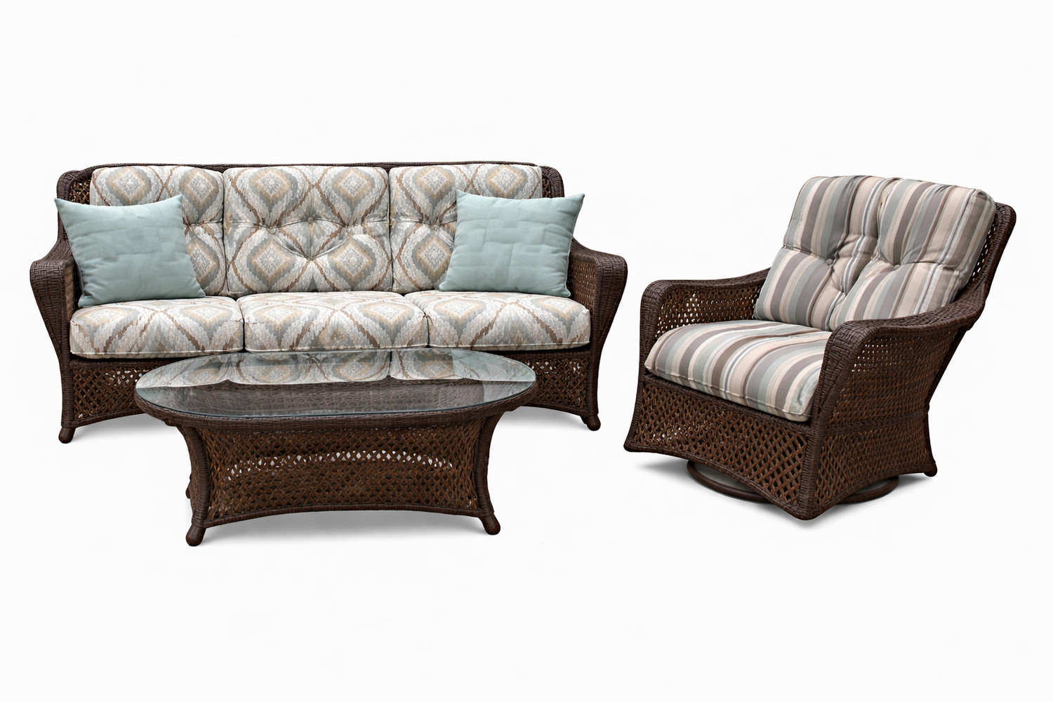 Lloyd Flanders Grand Traverse Sofa &amp; Swivel Lounge Chair Set w/ Oval Table &amp; End Table