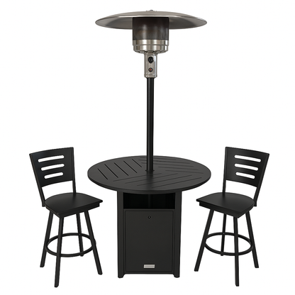 Telescope Casual Avant Heater Dining Set – Dash Table with Built-In Heater + 2 Avant Counter Chairs (Outdoor Patio Set)