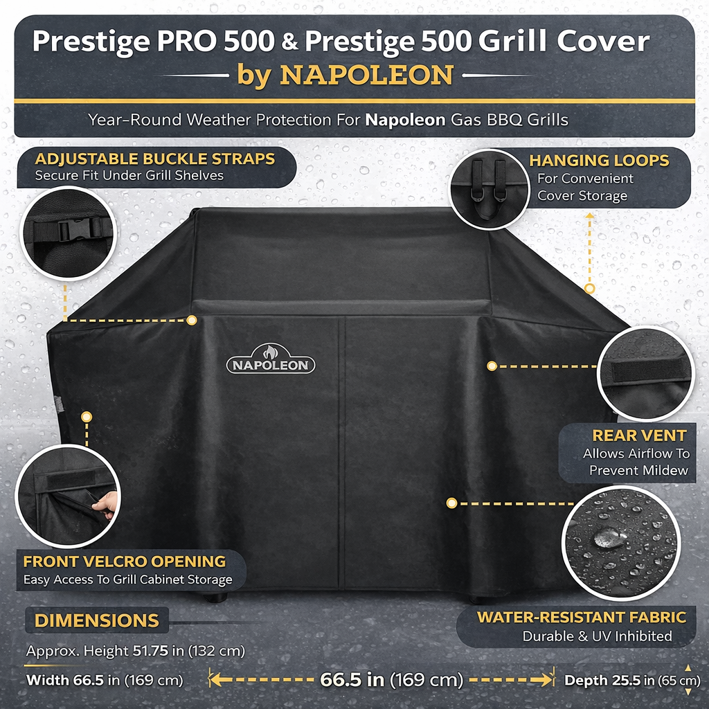 Napoleon Prestige PRO 500 &amp; Prestige 500 Grill Cover – Durable Waterproof BBQ Cover - 61500