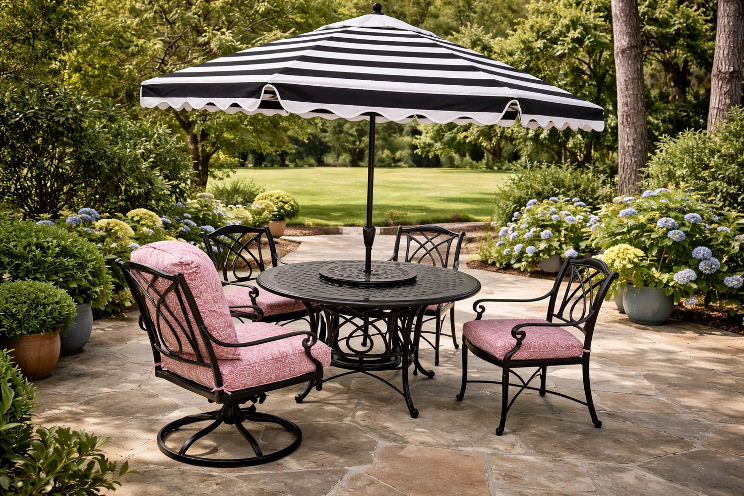 iron patio table with umbrella Gensun Grand Terrace 48" Round Dining Set