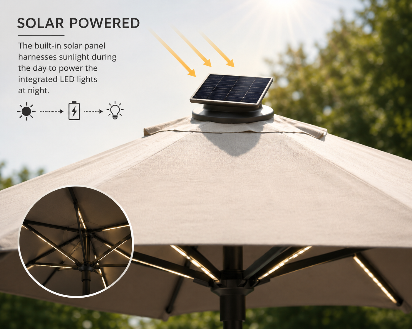 Lighthouse Casual Swirl Tilt Solar Umbrella with LED Lights