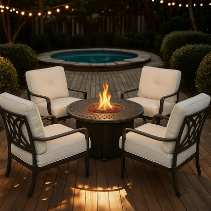 Salem 5-Piece Outdoor Fire Pit Set with 4 Club Chairs and Round Aluminum Fire Table