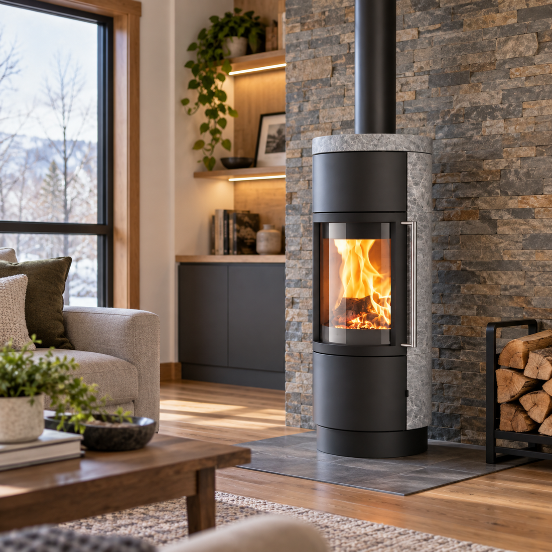 Hearthstone Bari TruHybrid Contemporary Black Steel Wood Stove