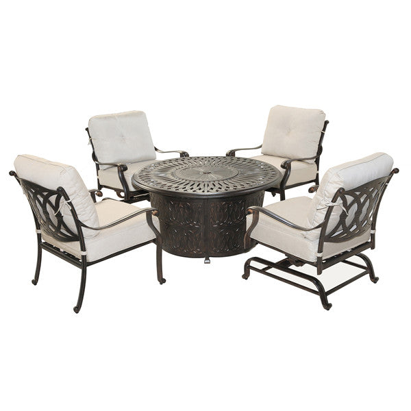 Salem 5-Piece Outdoor Fire Pit Set with 4 Club Chairs and Round Aluminum Fire Table