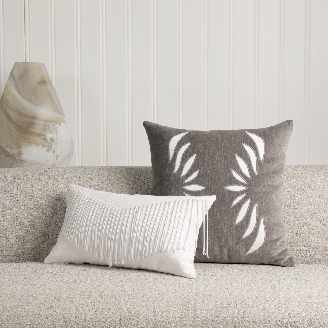 Elaine Smith Heritage 20x20 outdoor pillow, white and gray - view 2