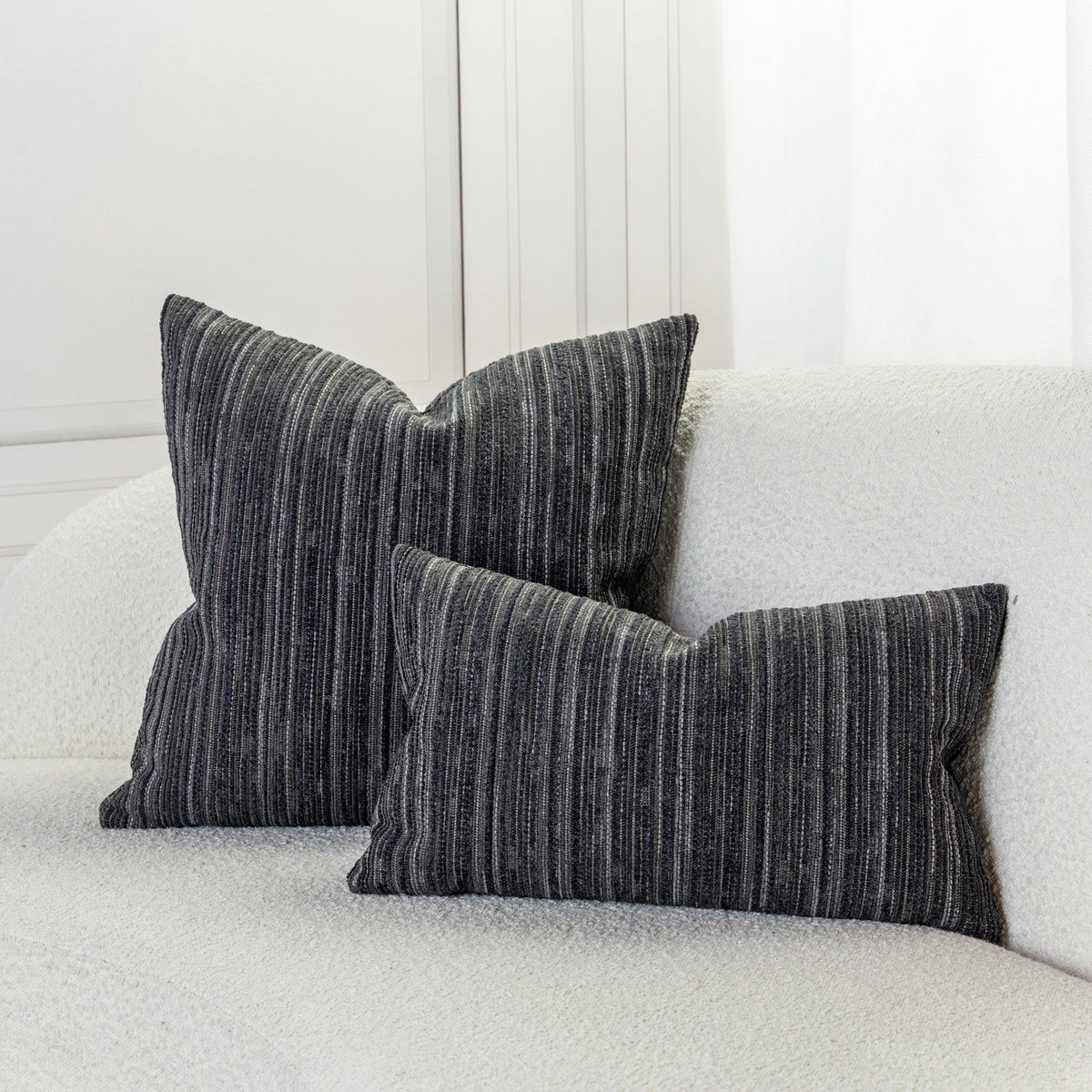 Elaine Smith Luxe Stripe Charcoal Outdoor Pillow