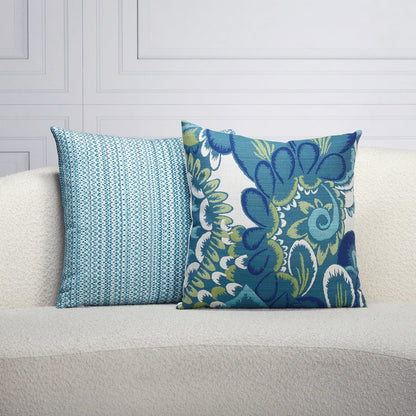 Elaine Smith Floral Wave outdoor pillow, navy and green - view 8