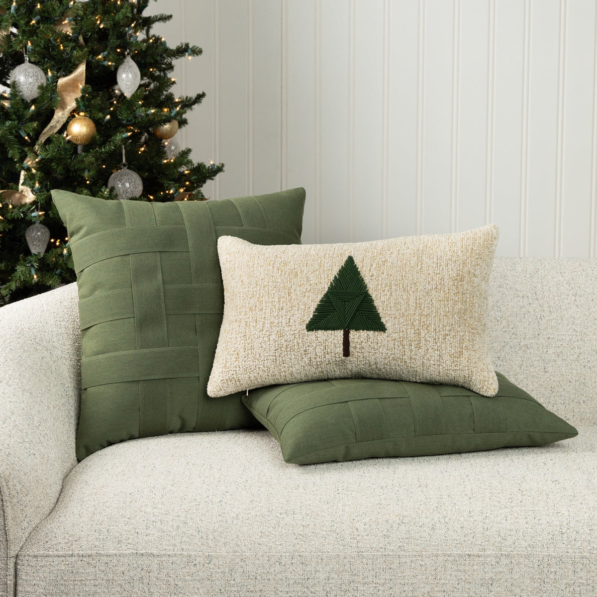 Elaine Smith Douglas Fir 12x20 lumbar outdoor pillow, green and beige - view 3