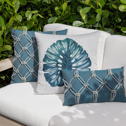 Elaine Smith Leaf Lagoon 22x22 outdoor pillow, aqua and teal - view 3