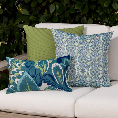 Elaine Smith Floral Wave outdoor pillow, navy and green - view 3