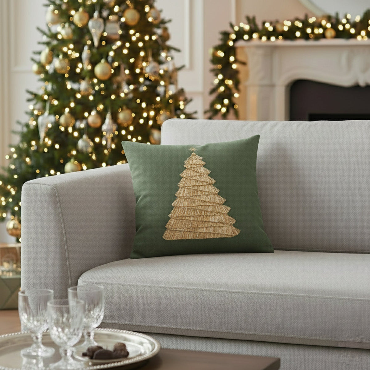 Elaine Smith Fraser Fir Fern outdoor pillow, green - view 6