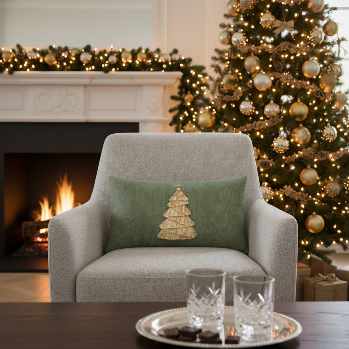 Elaine Smith Fraser Fir Fern outdoor pillow, green - view 3