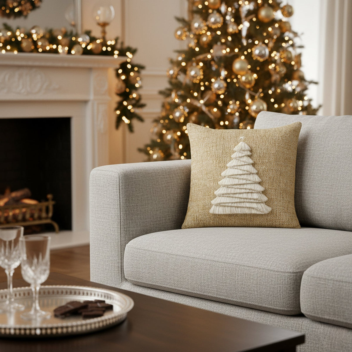 Elaine Smith Fraser Fir Golden Outdoor Pillow