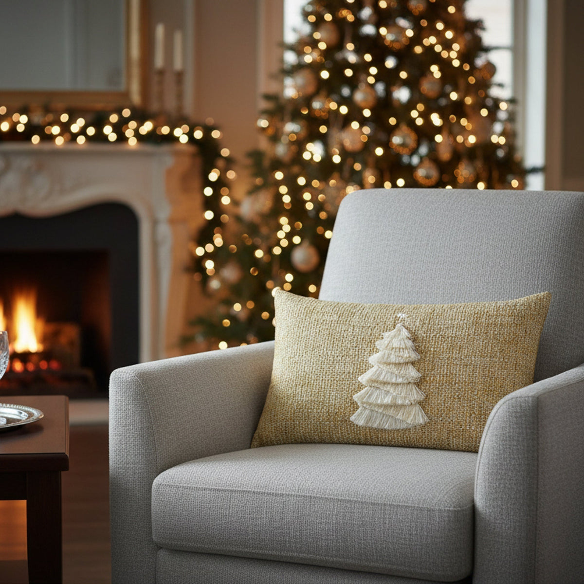 Elaine Smith Fraser Fir Golden Outdoor Pillow