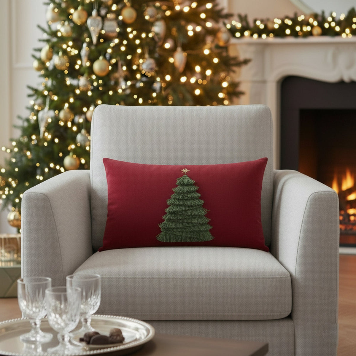Elaine Smith Fraser Fir Ruby outdoor pillow, red - view 3