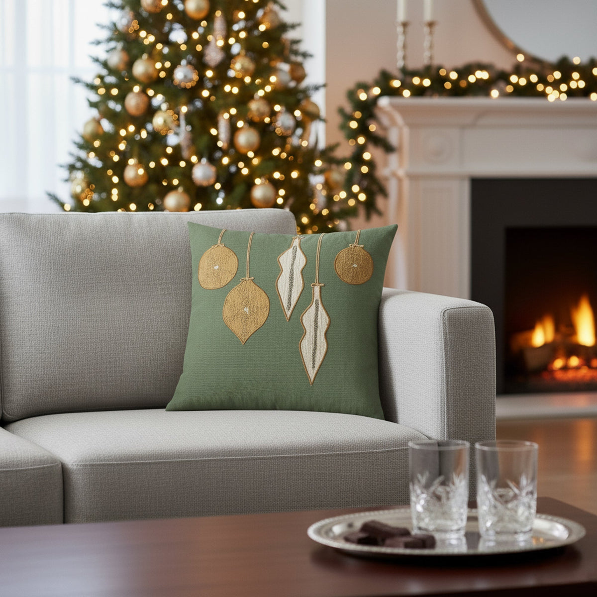 Elaine Smith Ornaments Fern 20x20 outdoor pillow, green - view 2