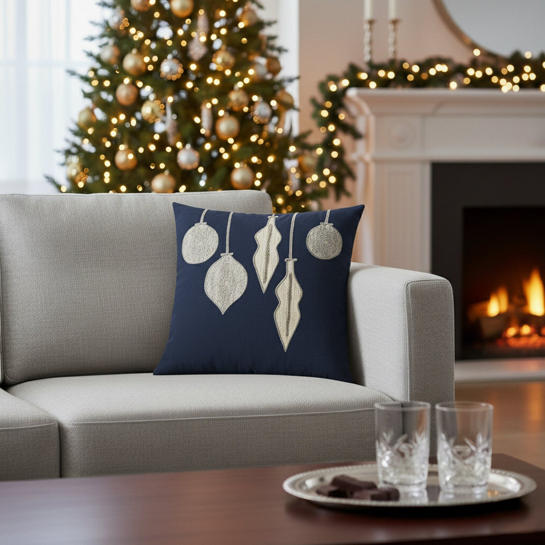 Elaine Smith Ornaments Midnight 20x20 outdoor pillow, navy - view 2