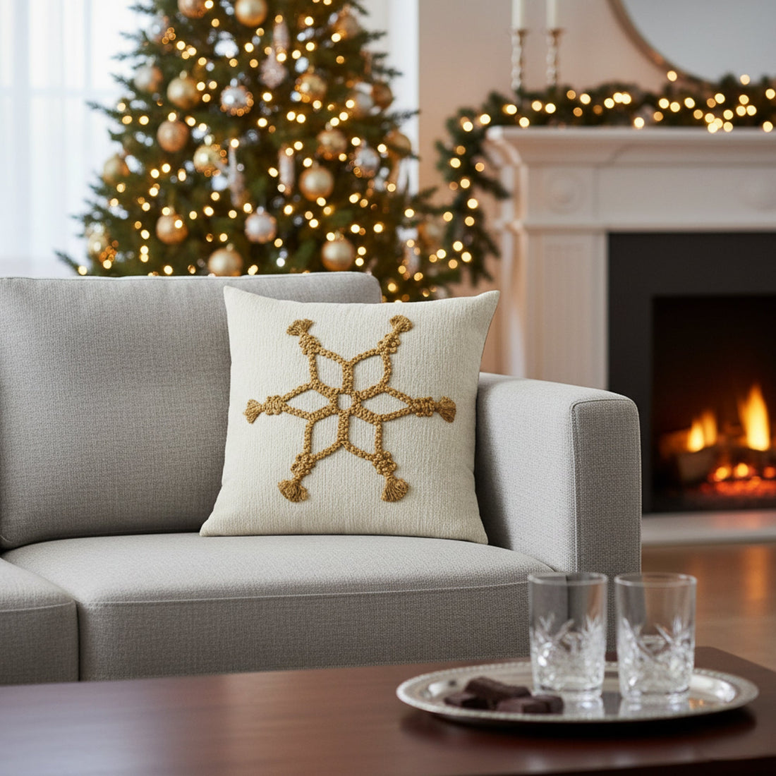 Elaine Smith Snowflake Pillow Gold 20x20 outdoor pillow, gold - view 2