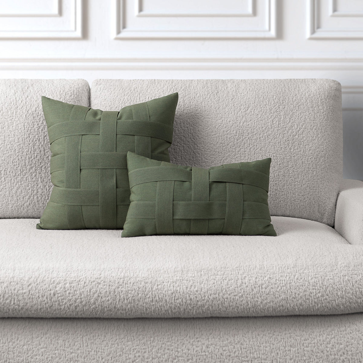 Elaine Smith Basketweave Fern outdoor pillow, green - view 4