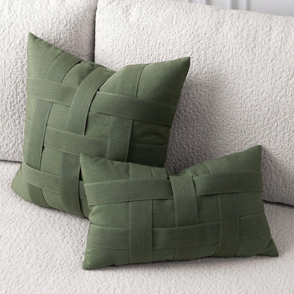 Elaine Smith Basketweave Fern outdoor pillow, green - view 3