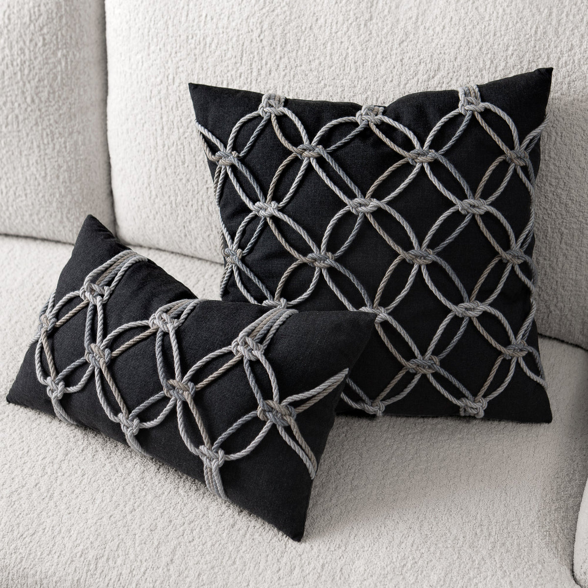Elaine Smith Carbon Rope outdoor pillow, gray and black - view 5