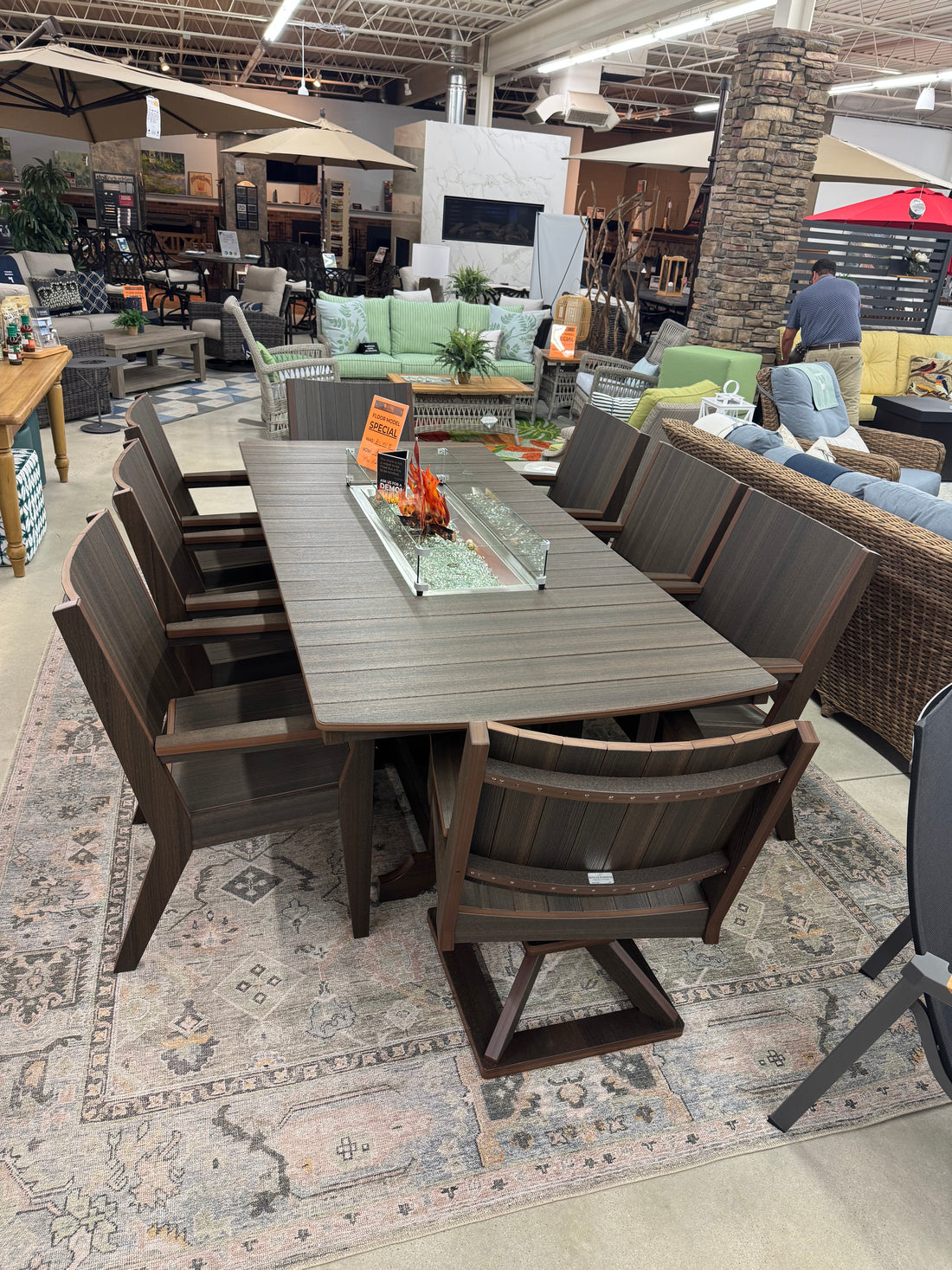 Berlin Gardens Garden Classic 96” Fire Dining Table Set – 6 Mayhew Dining Chairs + 2 Swivel Rockers