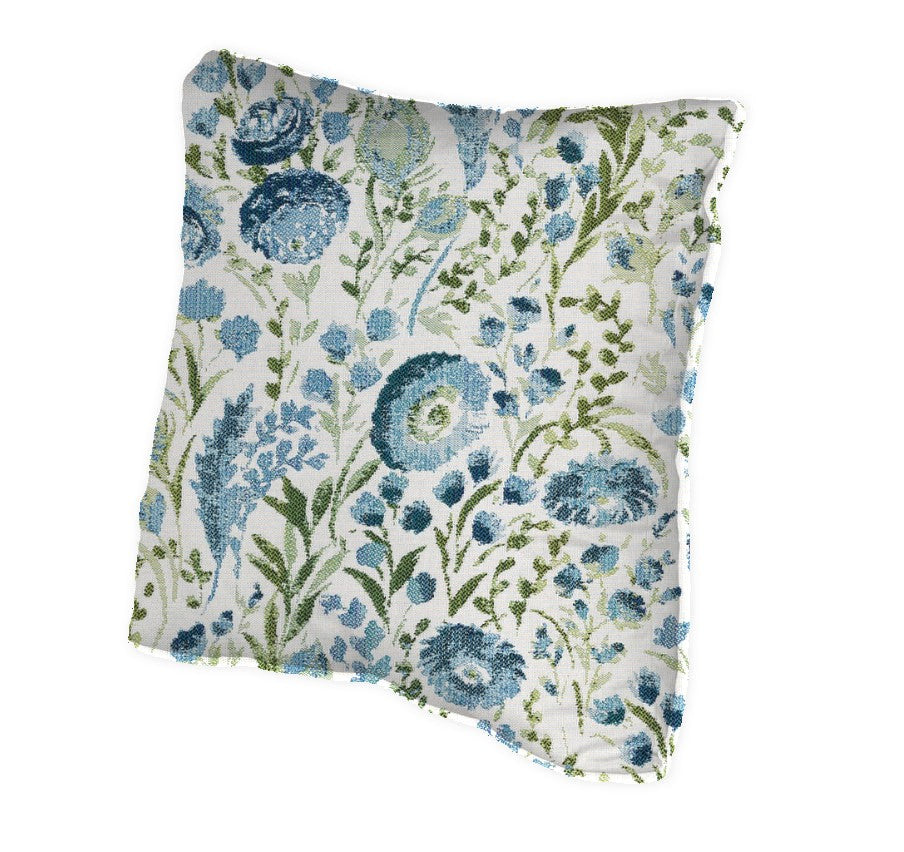 Lloyd Flanders 24" Square Fiber Down Outdoor Throw Pillow in Arboretum Bluebell fabric