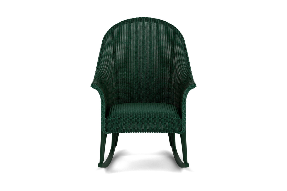 Lloyd Flanders All Seasons High Back Porch Rocker with Padded Seat in Woodland frame