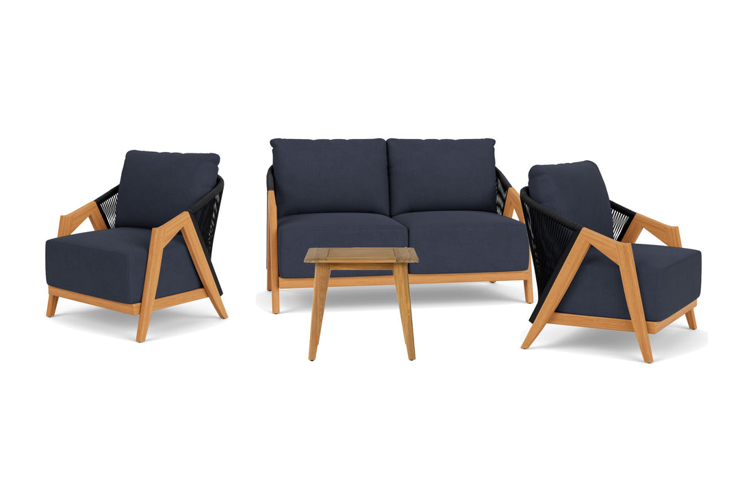 Lloyd Flanders Alpine 4-Piece Conversation Set in Charcoal Rope with Hayden Navy fabric - all pieces shown