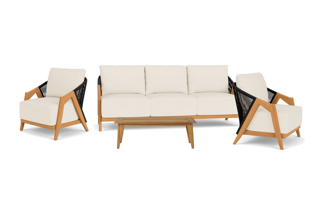 Lloyd Flanders Alpine 4-Piece Living Room Set in Charcoal Rope with Fortune Champagne fabric - all pieces shown