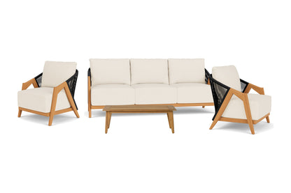 Lloyd Flanders Alpine 4-Piece Living Room Set in Charcoal Rope with Fortune Champagne fabric - all pieces shown