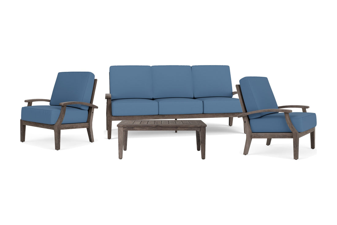Lloyd Flanders Frontier 4-Piece Living Room Set in White frame with Brightside Sea Blue fabric - all pieces shown