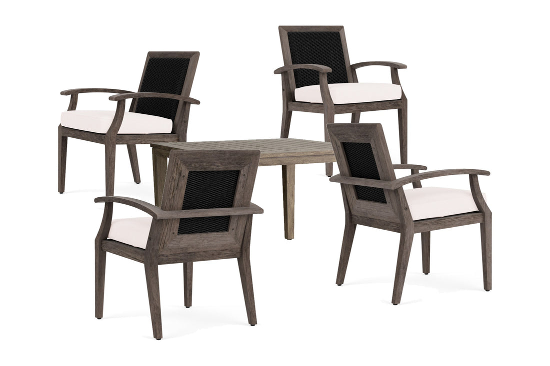Lloyd Flanders Frontier 5-Piece Dining Set in Ebony frame with Falcon White fabric - all pieces shown