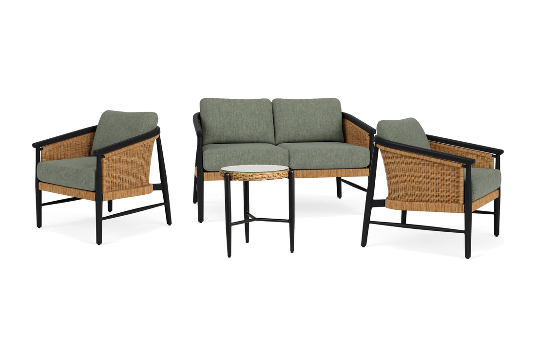 Lloyd Flanders Galloway 4-Piece Conversation Set in Tortoiseshell with Cast Sage fabric - all pieces shown