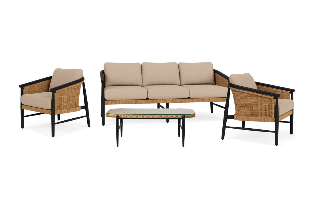 Lloyd Flanders Galloway 4-Piece Living Room Set in Tortoiseshell with Hayden Linen fabric - all pieces shown