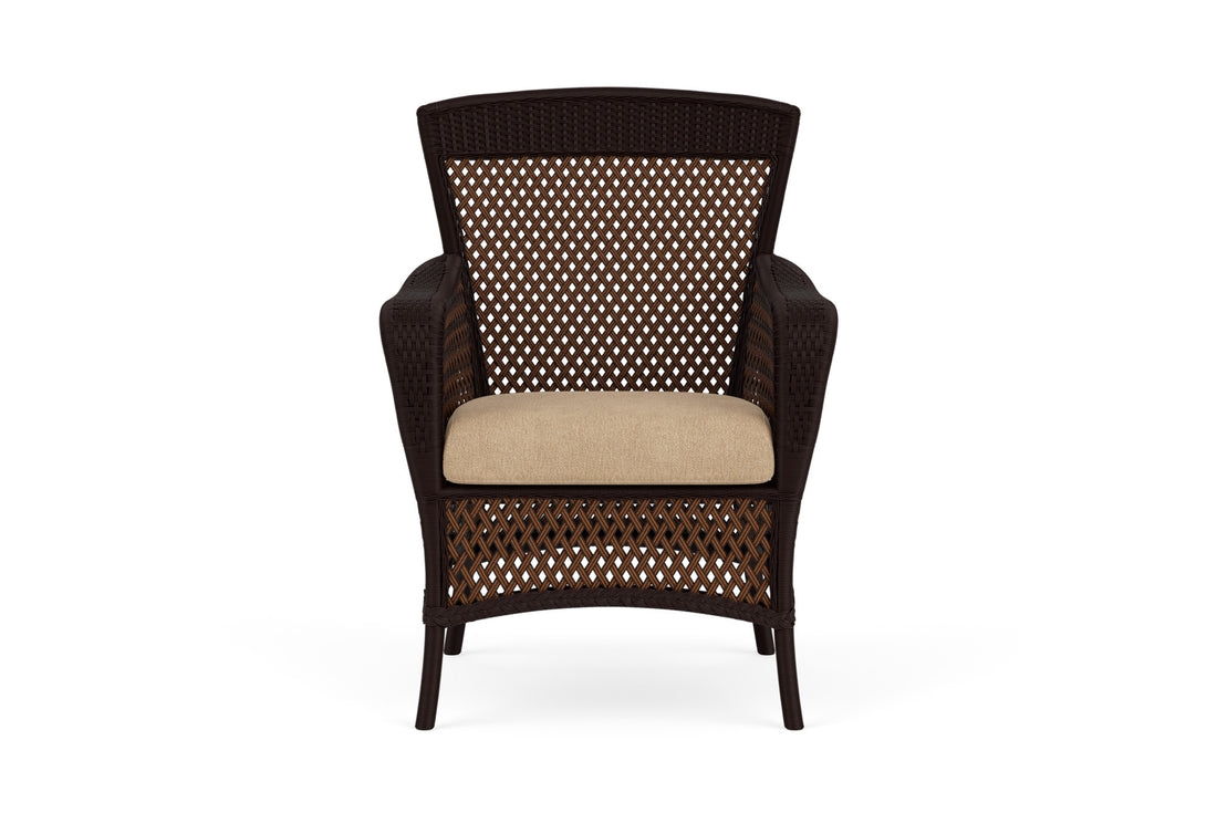Lloyd Flanders Grand Traverse Dining Armchair with Hayden Sand fabric